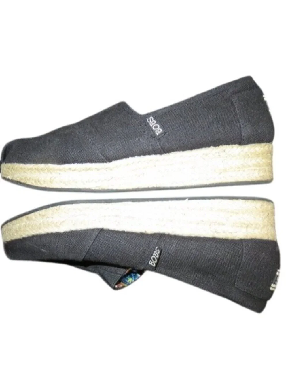 Bob's from Skechers Black Canvas Slip On Espadrilles Memory Foam arch pillows